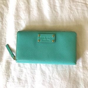 Kate Spade leather wallet clutch aqua blue